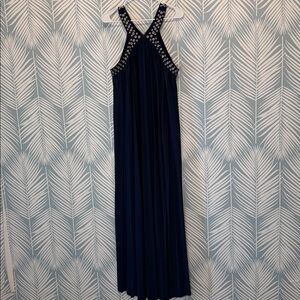 Michael Kors Navy pleaded Maxi Dress with Embellished gold on Straps. Beautiful